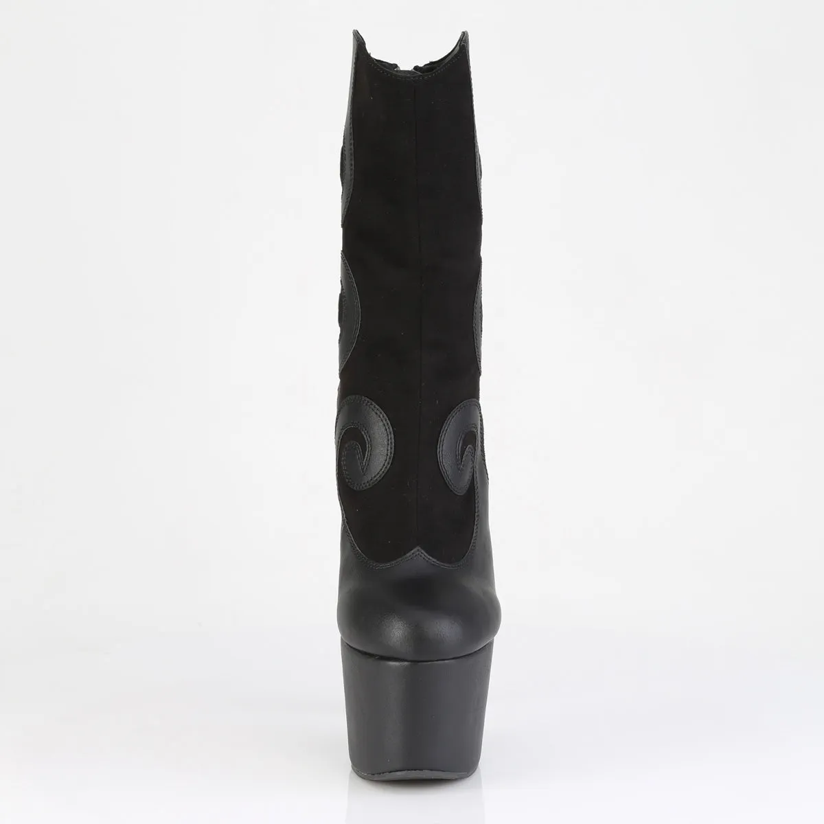 ADORE-1034 Pleaser Black Swirl Design Platform Ankle Boots
