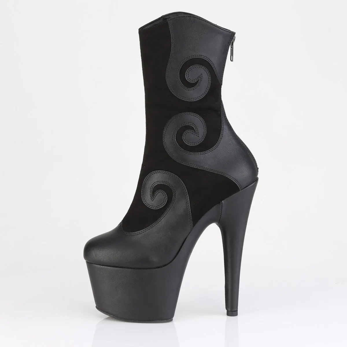 ADORE-1034 Pleaser Black Swirl Design Platform Ankle Boots