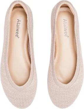 Ataiwee Women's Wide Width Flat Shoes - Fashion Dressy Knitted Soft Breathable Comfort Slip-On Ballet Flats.