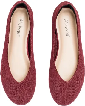 Ataiwee Women's Wide Width Flat Shoes - Fashion Dressy Knitted Soft Breathable Comfort Slip-On Ballet Flats.