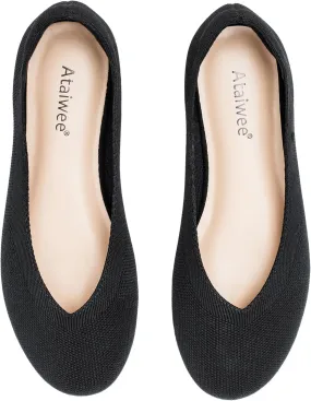 Ataiwee Women's Wide Width Flat Shoes - Fashion Dressy Knitted Soft Breathable Comfort Slip-On Ballet Flats.