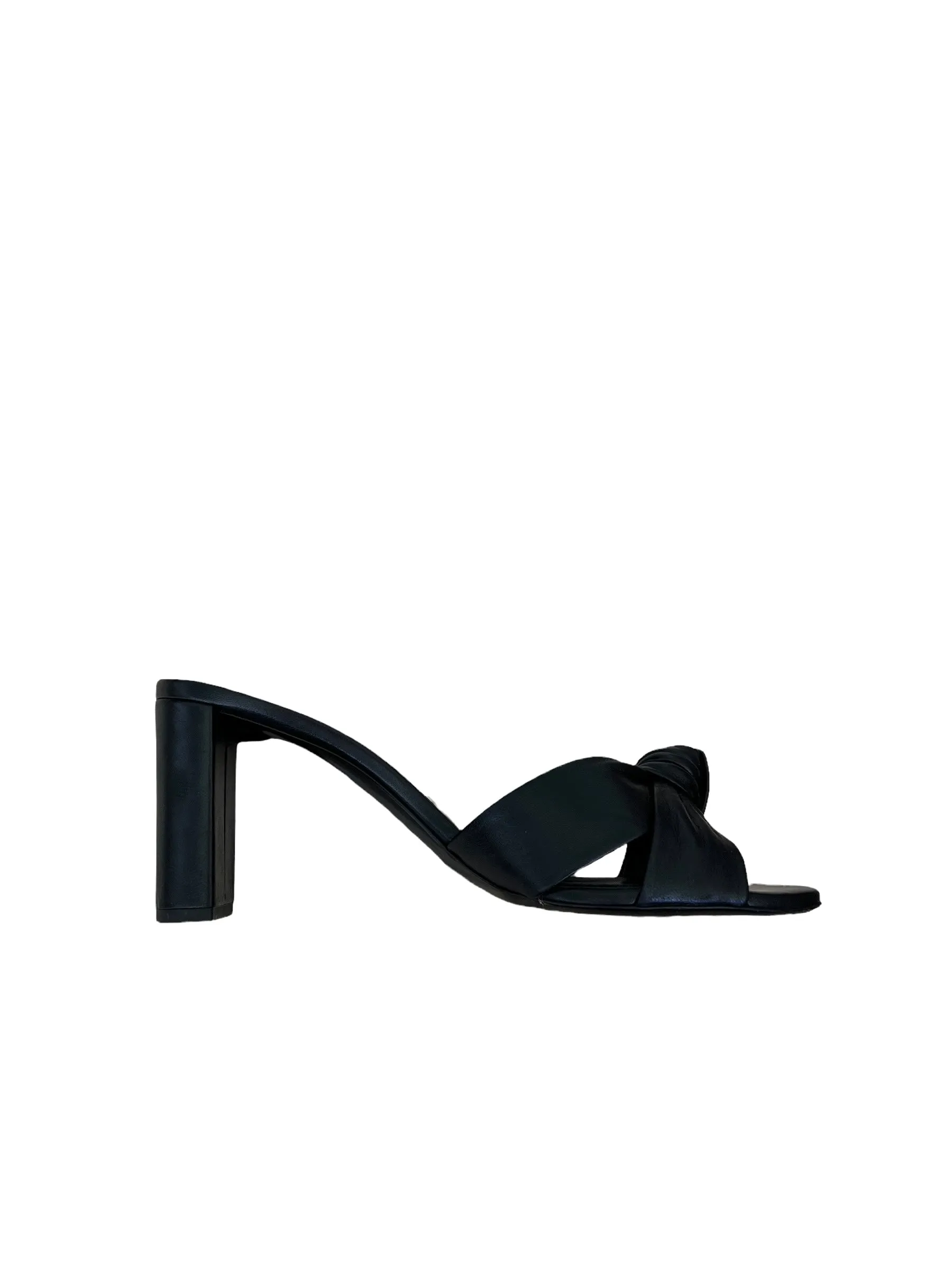 Bianca Heeled Black Leather Mules - 10.5
