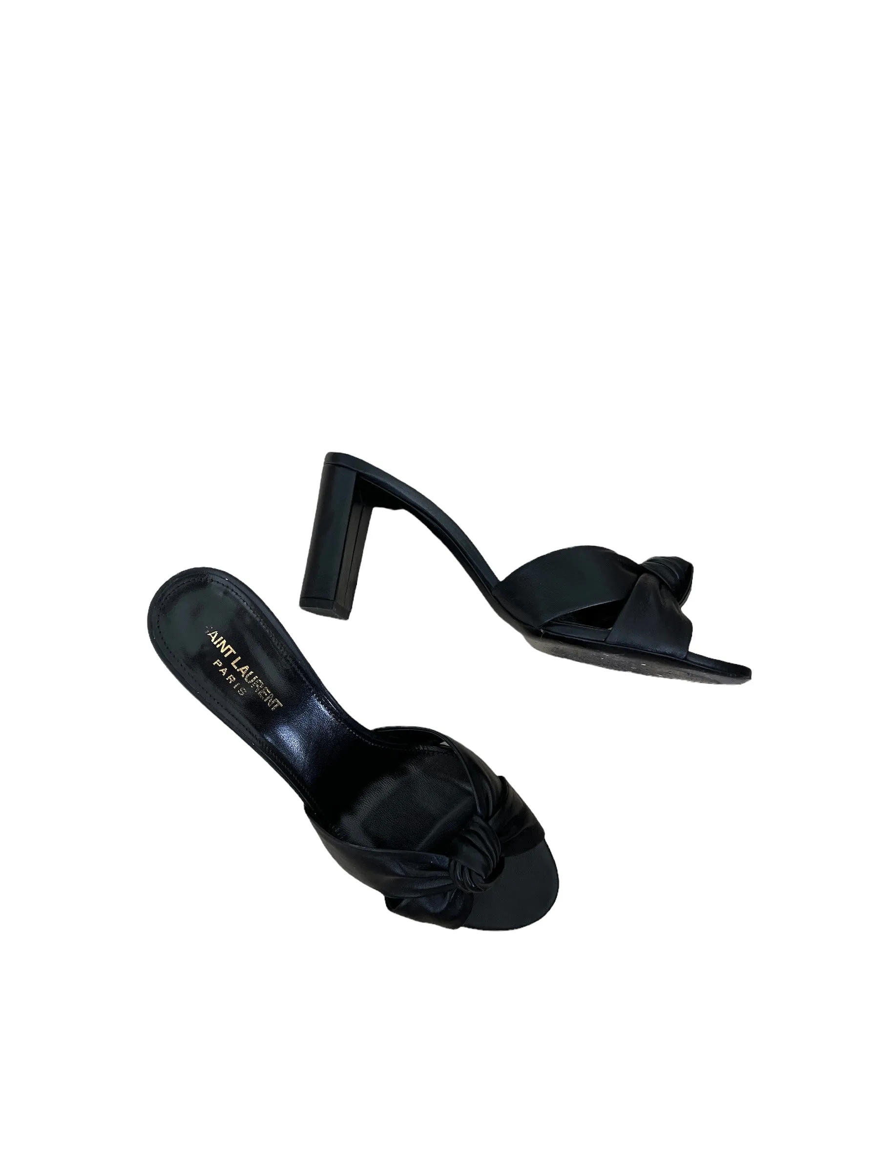 Bianca Heeled Black Leather Mules - 10.5