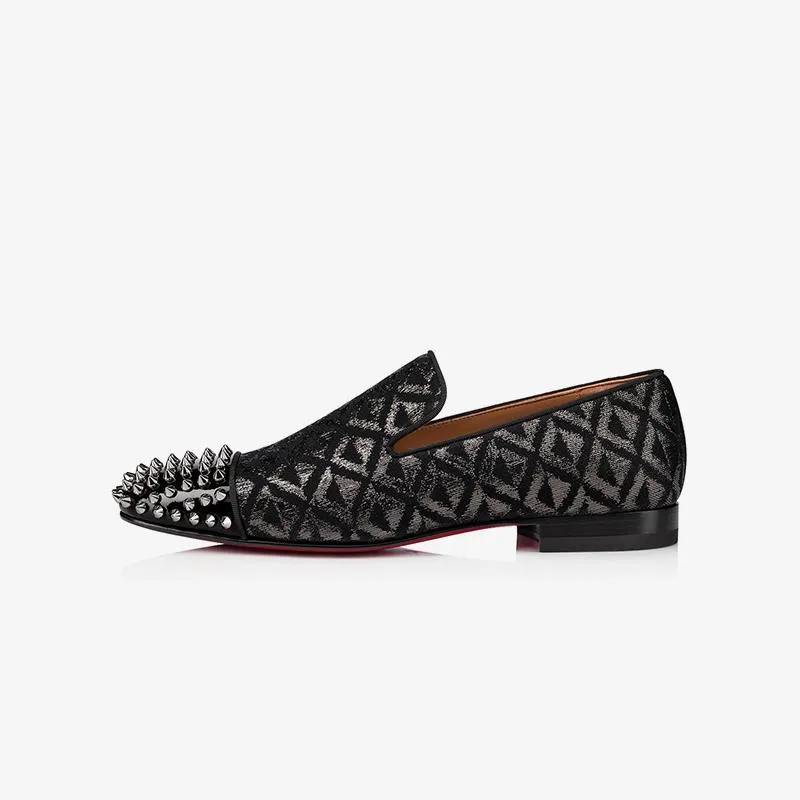 Black Glitter Slip-on Loafer Spikes Rivets