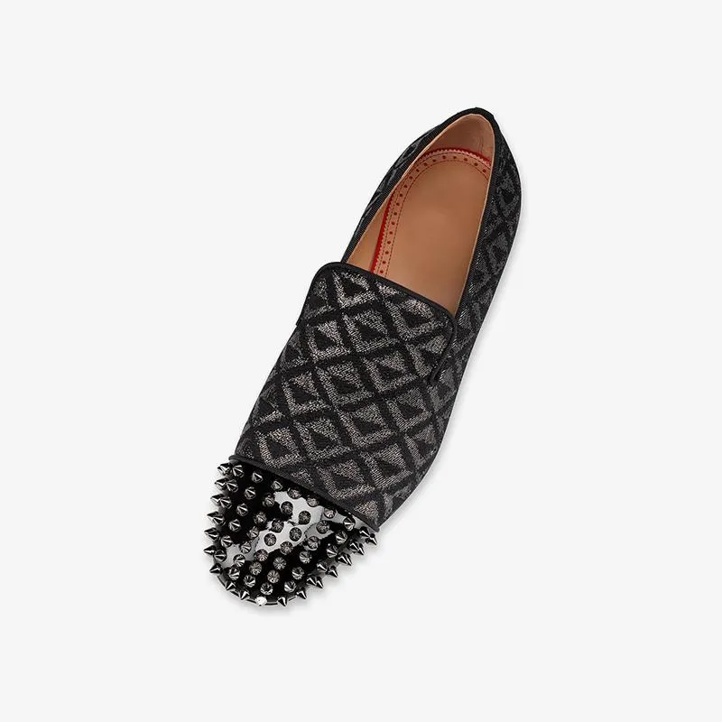 Black Glitter Slip-on Loafer Spikes Rivets