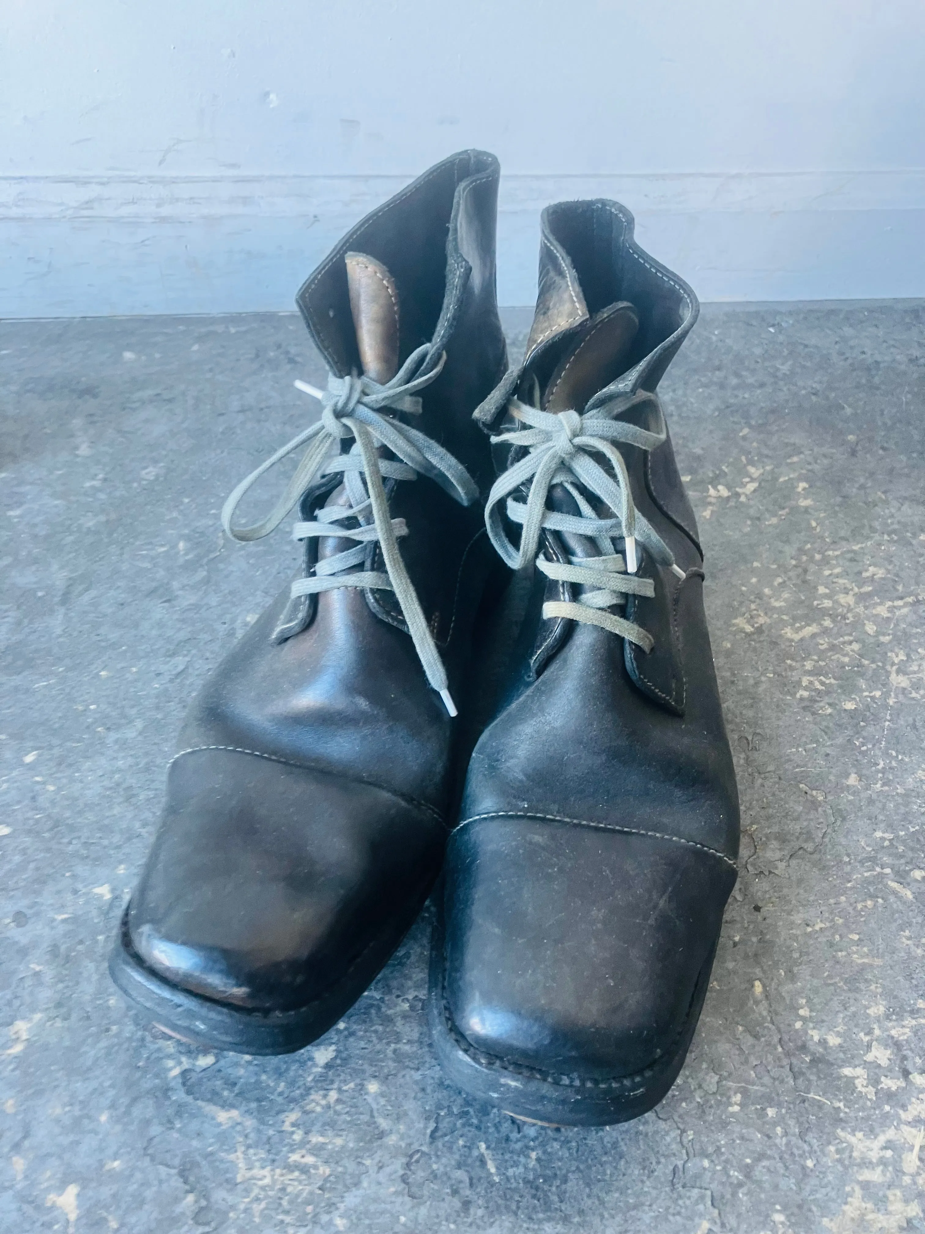 Black Handmade Lace Up Boots Men's 11