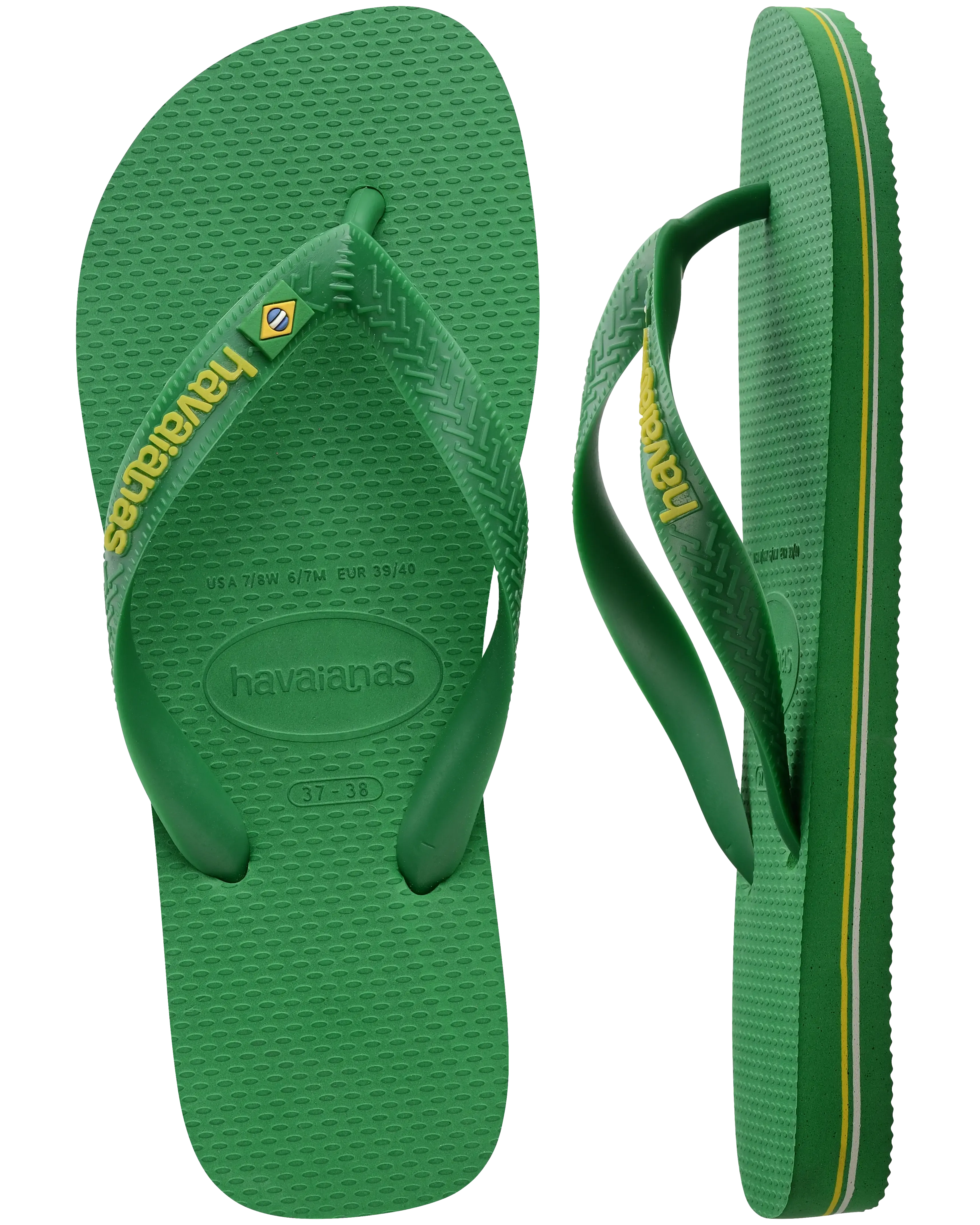 Boys Brasil Logo Neon Flip Flops in Patria Green & Yellow Citrico