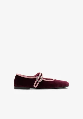 Burgundy Velvet Ballerinas B&W