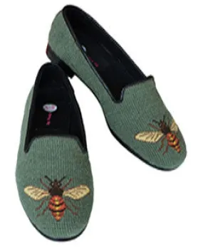 By Paige Hand-Stitched Needlepoint Loafer Bee On Sage