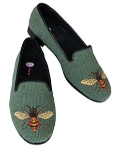 By Paige Hand-Stitched Needlepoint Loafer Bee On Sage
