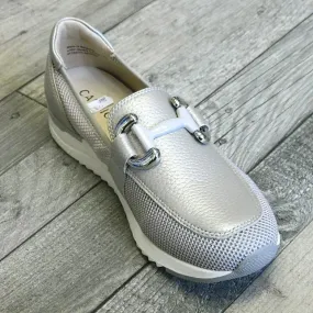 Caprice “24536” Wide Fit Leather Loafer in Grey Combination