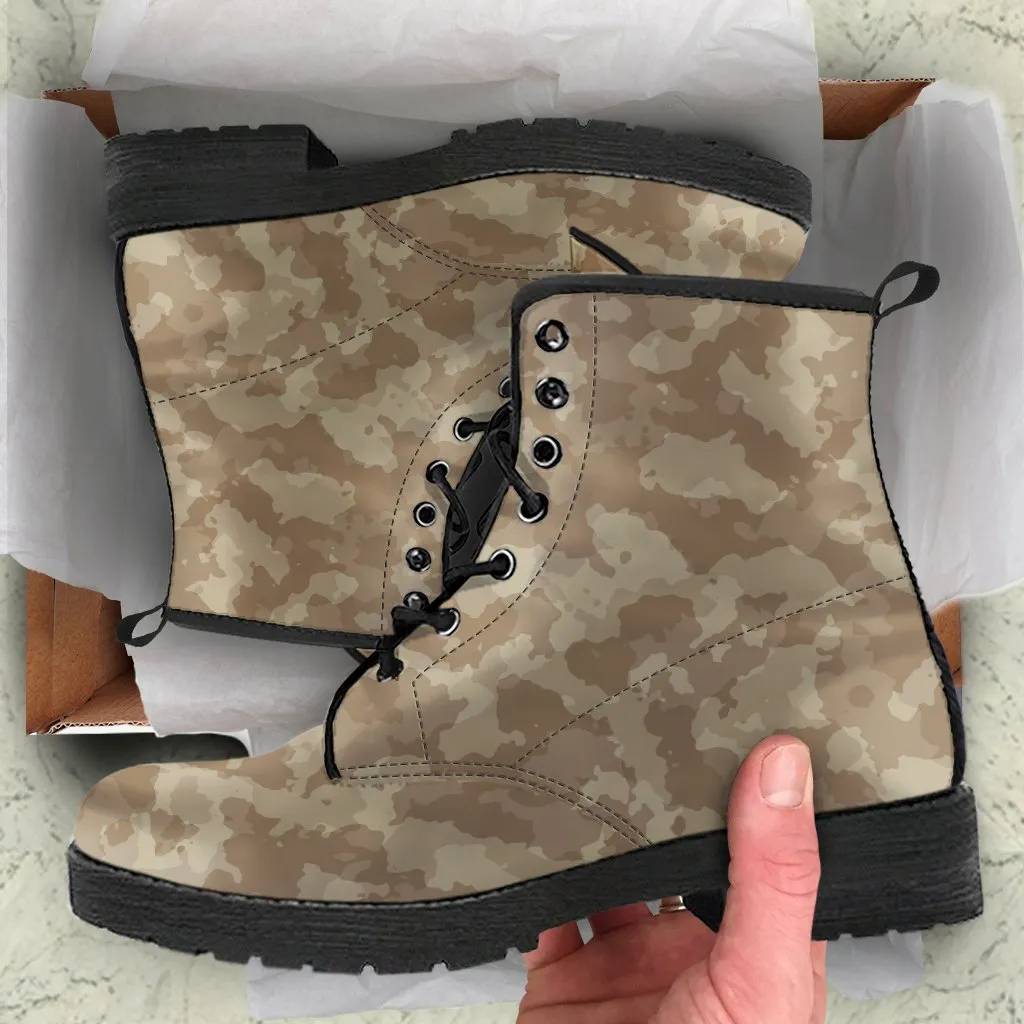 Combat Boots - Brown Camouflage | Boho Shoes, Handmade Lace Up Boots, Vegan Leather Lace Up Boots, 90s Boots, 2000s Boots, Hipster Boots