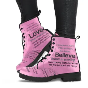 Combat Boots - Dream, Love, Believe | Boho Shoes, Handmade Lace Up Boots, Vegan Leather Lace Up Boots Women, Aesthetic Shoes, Sorority Shoes