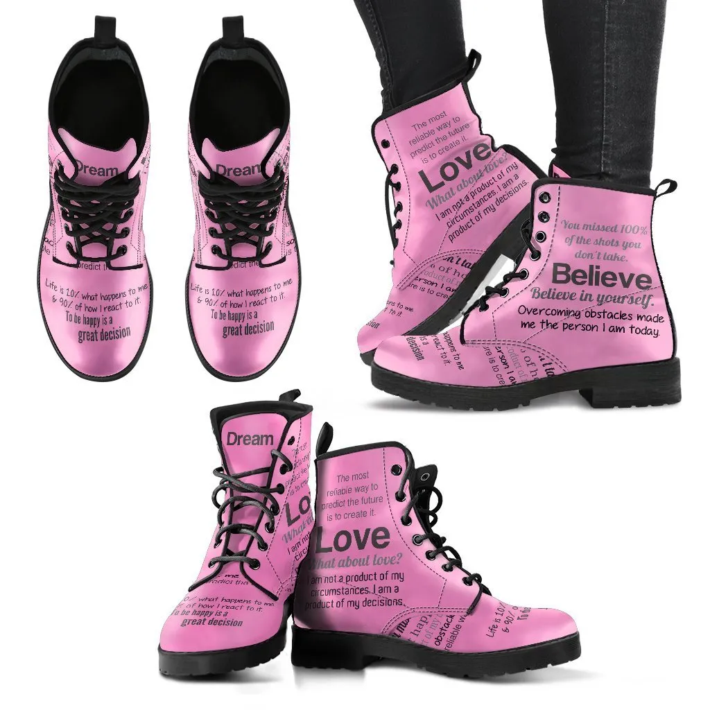 Combat Boots - Dream, Love, Believe | Boho Shoes, Handmade Lace Up Boots, Vegan Leather Lace Up Boots Women, Aesthetic Shoes, Sorority Shoes