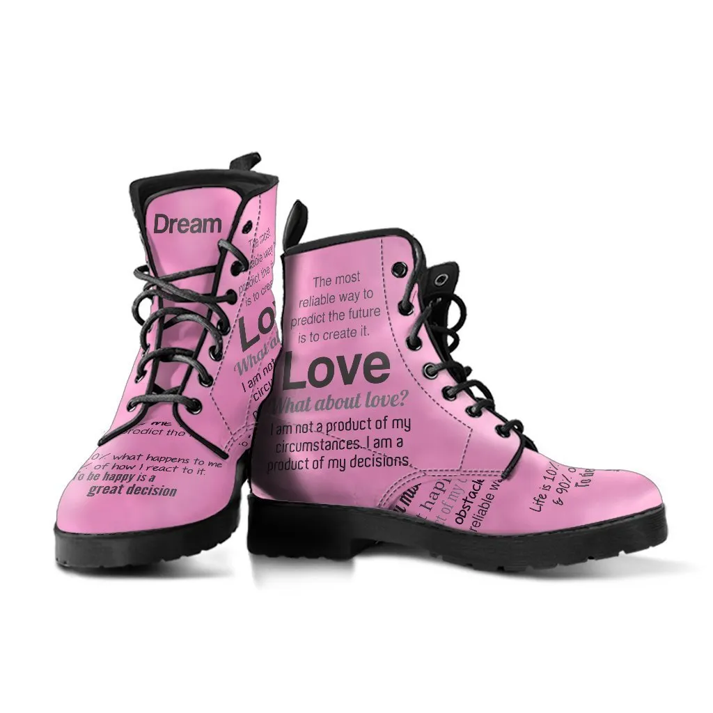 Combat Boots - Dream, Love, Believe | Boho Shoes, Handmade Lace Up Boots, Vegan Leather Lace Up Boots Women, Aesthetic Shoes, Sorority Shoes