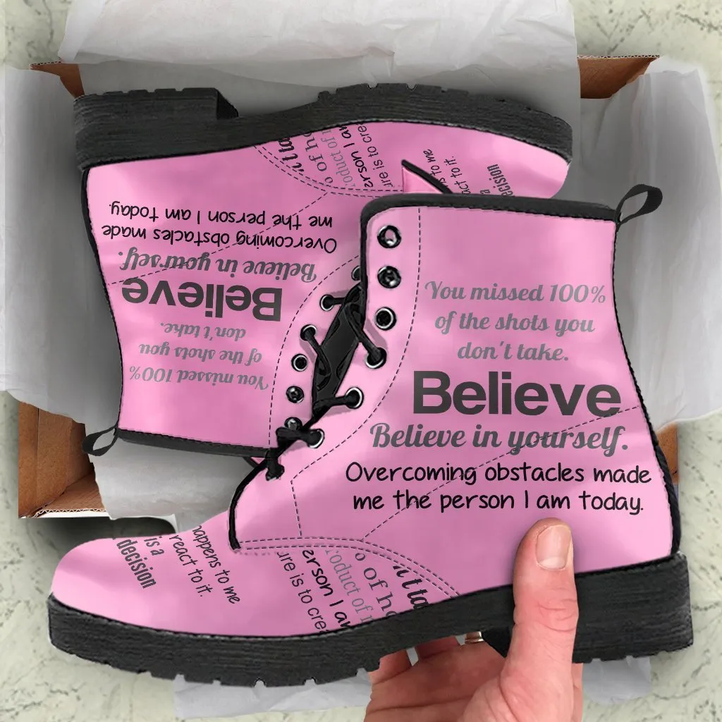 Combat Boots - Dream, Love, Believe | Boho Shoes, Handmade Lace Up Boots, Vegan Leather Lace Up Boots Women, Aesthetic Shoes, Sorority Shoes
