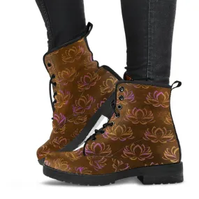 Combat Boots - Lotus, Distressed Brown Lace Up Boots Women, Custom Shoes, Vegan Shoes, 90s Boots, 2000s Boots, Hippie Boots, Women's Boots