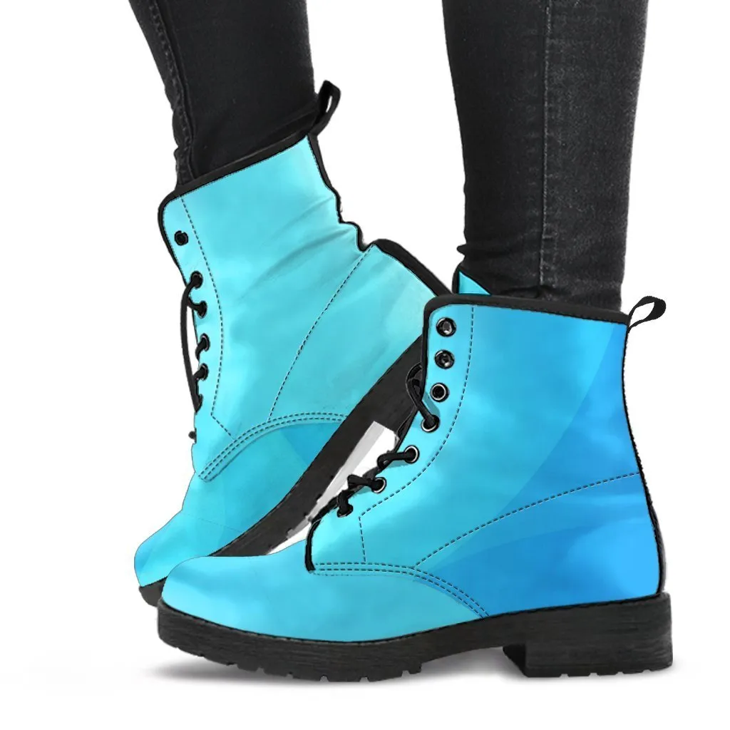 Combat Boots - Shades in Sky Blue |  Boho Shoes, Handmade Lace Up Boots, Vegan Leather Lace Up Boots Women, 90s Boots, 2000s Boots, Hipster Boots