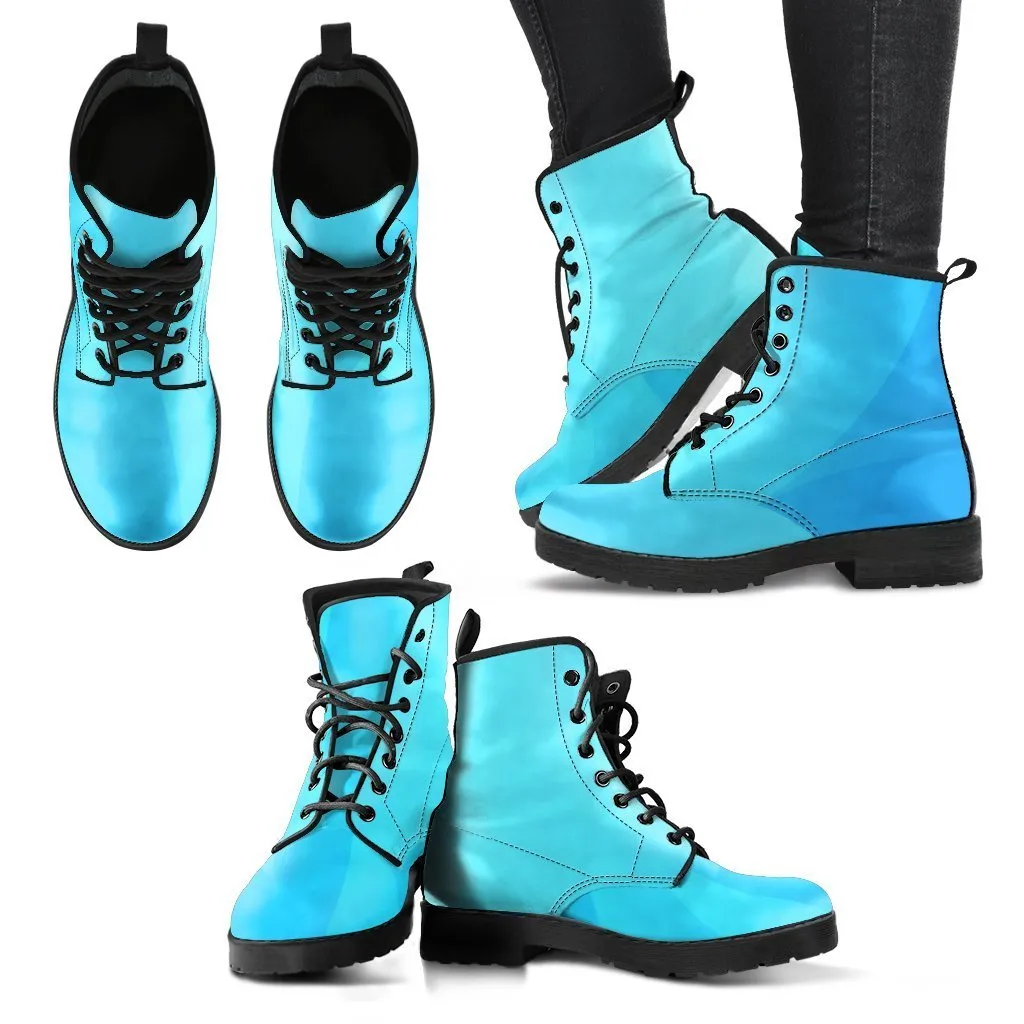 Combat Boots - Shades in Sky Blue |  Boho Shoes, Handmade Lace Up Boots, Vegan Leather Lace Up Boots Women, 90s Boots, 2000s Boots, Hipster Boots