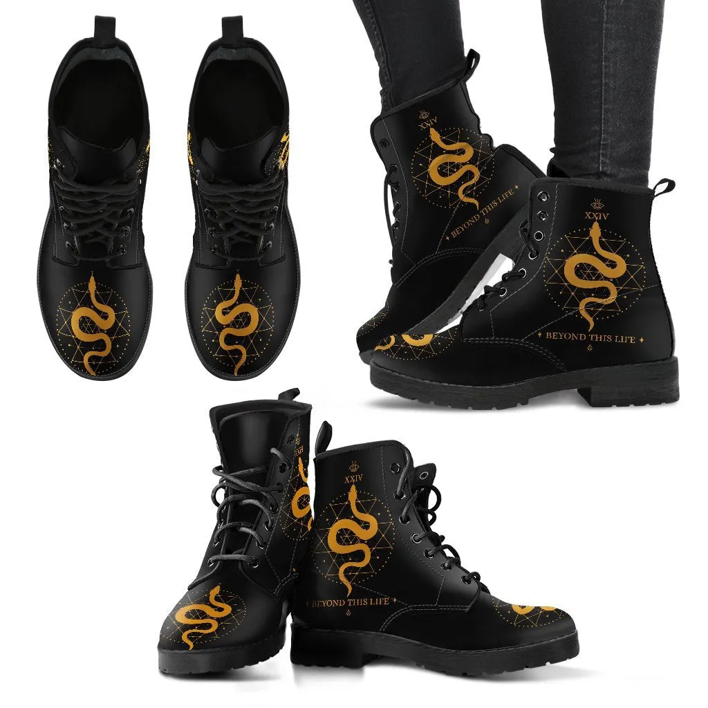 Combat Boots - Snake Boots | Women’s Black Hipster Boots, Vegan Leather Lace Up Boots Women, Handmade Lace Up Boots, Women’s Boots, Custom Shoes