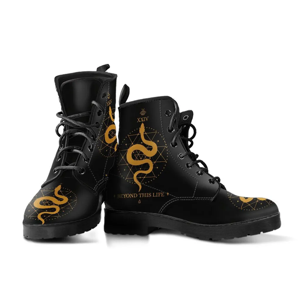 Combat Boots - Snake Boots | Women’s Black Hipster Boots, Vegan Leather Lace Up Boots Women, Handmade Lace Up Boots, Women’s Boots, Custom Shoes