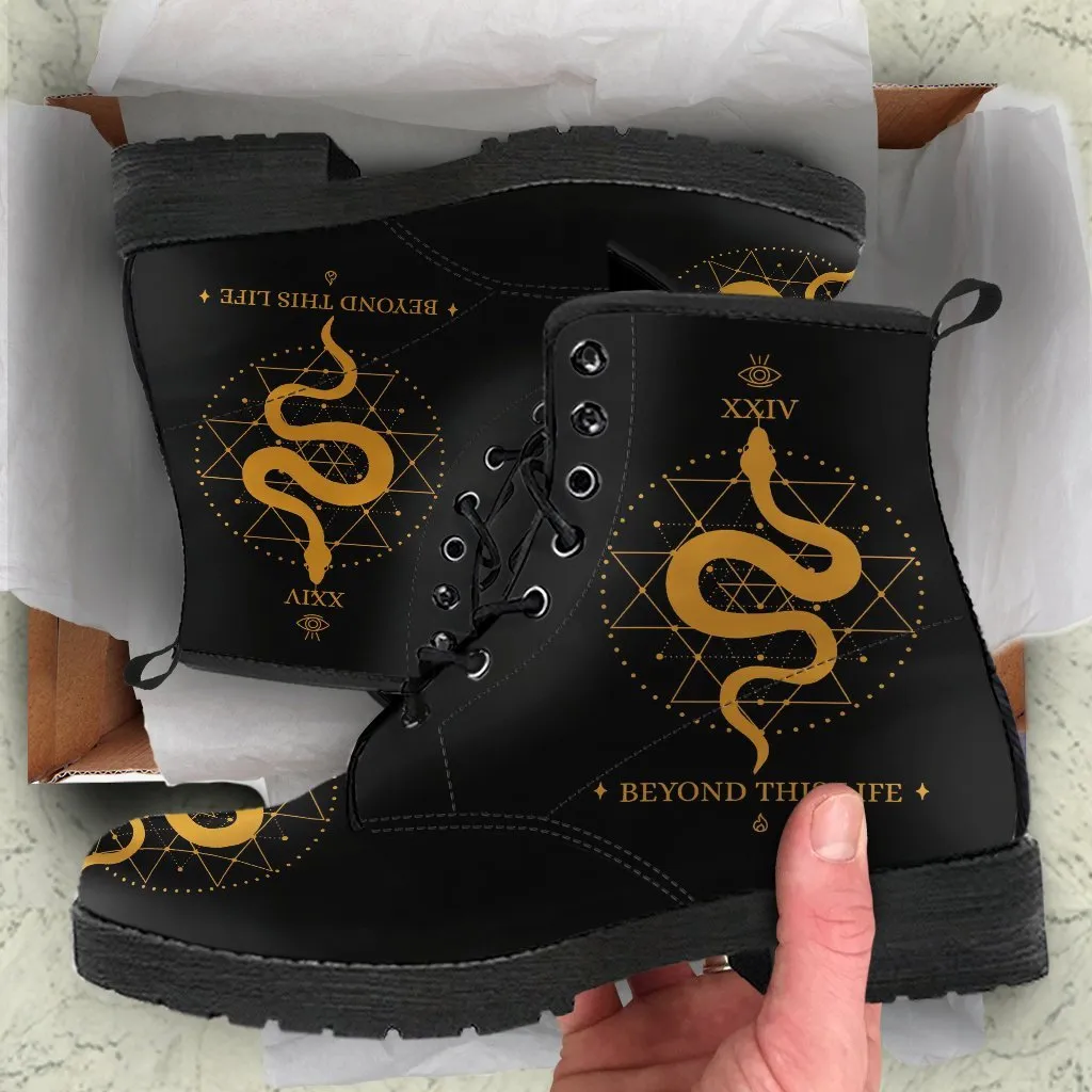 Combat Boots - Snake Boots | Women’s Black Hipster Boots, Vegan Leather Lace Up Boots Women, Handmade Lace Up Boots, Women’s Boots, Custom Shoes