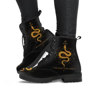 Combat Boots - Snake Boots | Women’s Black Hipster Boots, Vegan Leather Lace Up Boots Women, Handmade Lace Up Boots, Women’s Boots, Custom Shoes