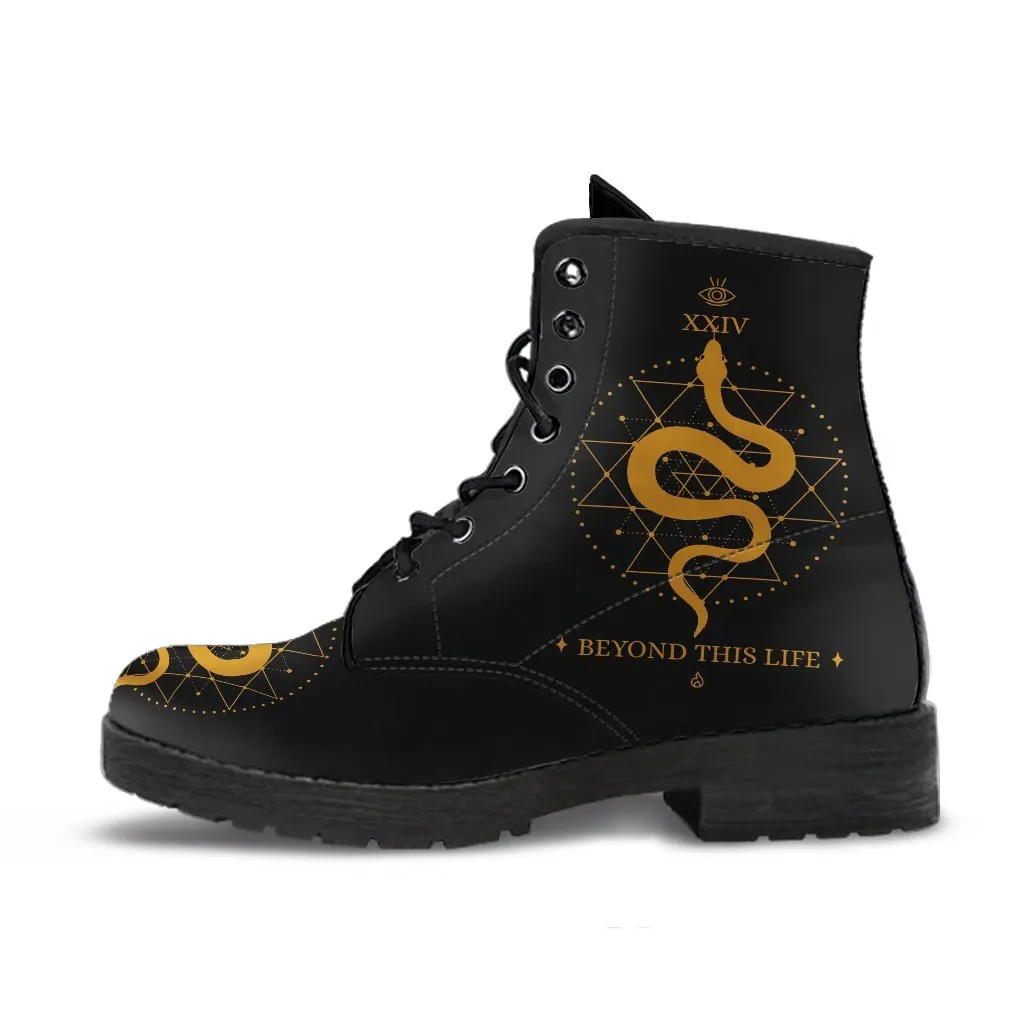 Combat Boots - Snake Boots | Women’s Black Hipster Boots, Vegan Leather Lace Up Boots Women, Handmade Lace Up Boots, Women’s Boots, Custom Shoes