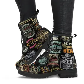 Combat Boots-Vintage Labels, Custom Shoes, Vegan Leather Boots, 2000s Boots