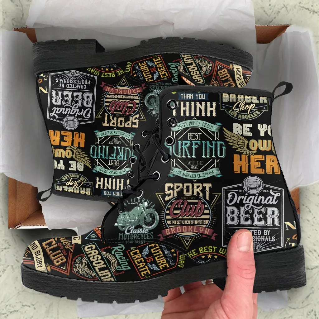 Combat Boots-Vintage Labels, Custom Shoes, Vegan Leather Boots, 2000s Boots