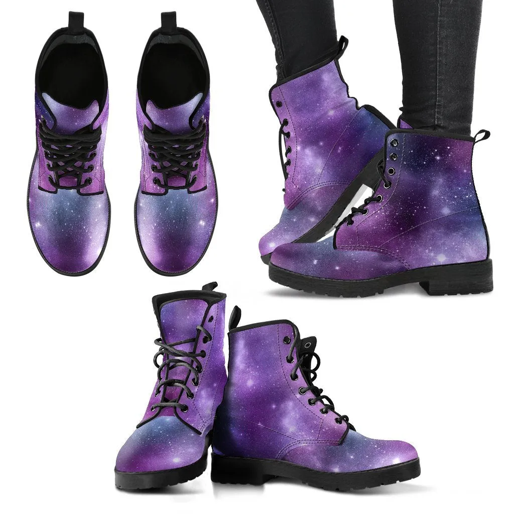 Combat Boots - Watercolor Galaxy | Purple Boots for Women, Custom Shoes, Cool Shoes, Vegan Shoes, Vegan Leather, Hippie Boots, 90s Boots