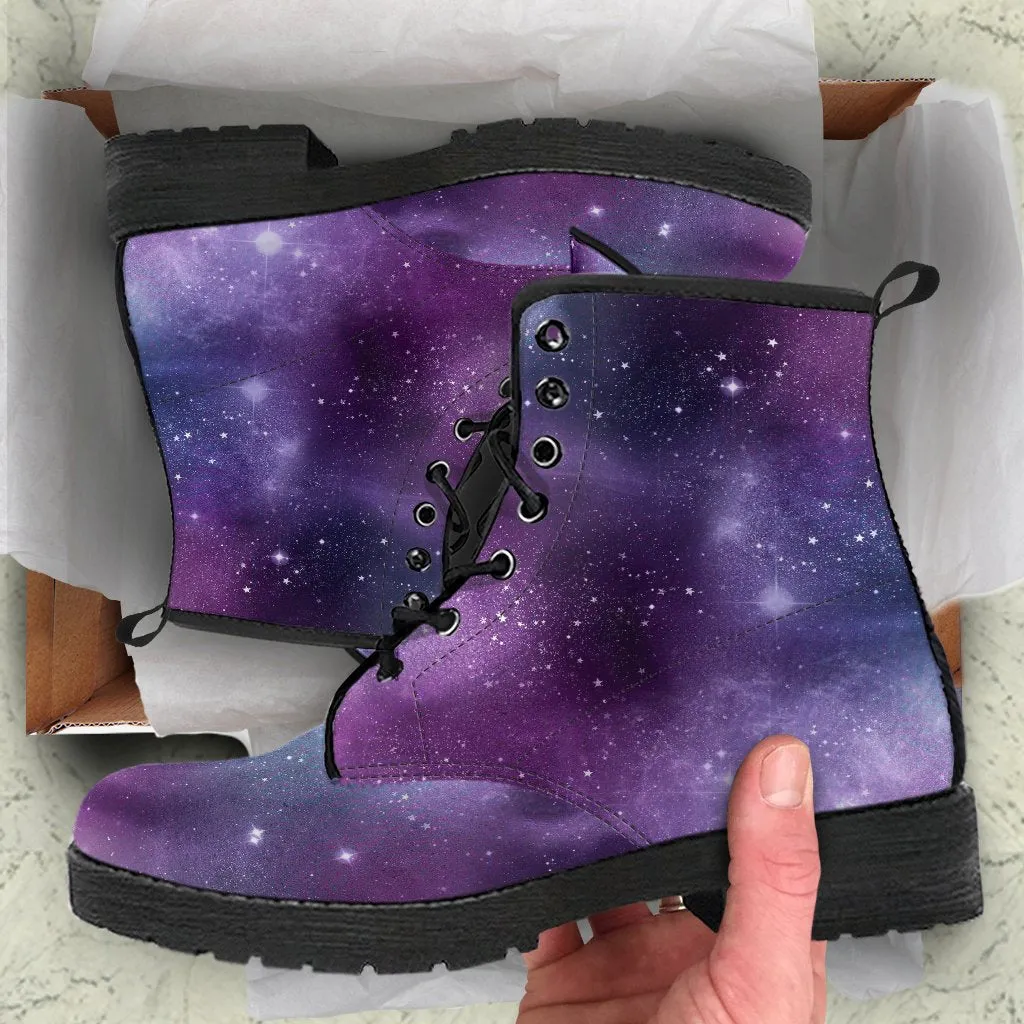 Combat Boots - Watercolor Galaxy | Purple Boots for Women, Custom Shoes, Cool Shoes, Vegan Shoes, Vegan Leather, Hippie Boots, 90s Boots