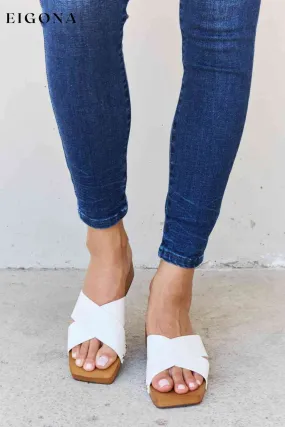 Criss Cross Wooden Clog Mule in White