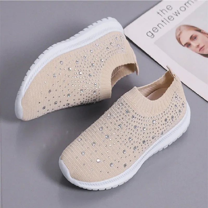 Designer Crystal Mesh Women Sneakers. Casual, Cozy, Breathable, Vulcanized Running Shoes