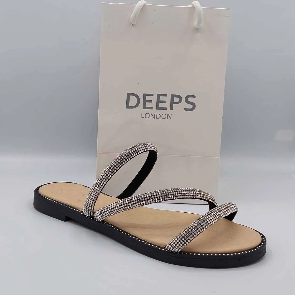 DESTA EMBELLISHED CROSS SPARKLY FLAT SLIDER SANDALS