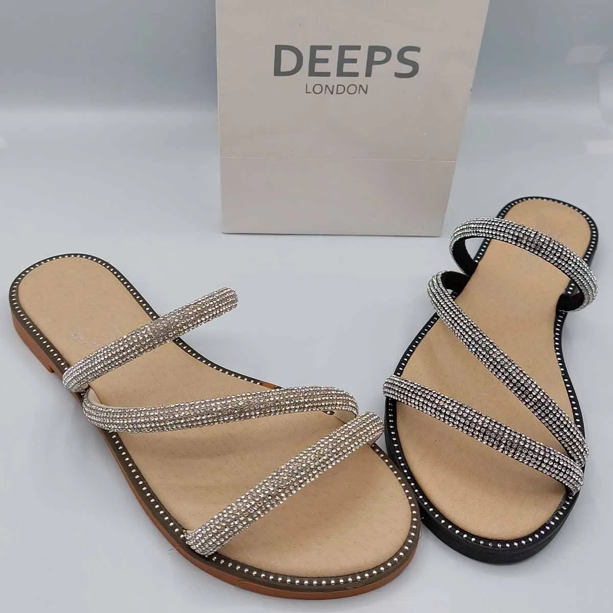 DESTA EMBELLISHED CROSS SPARKLY FLAT SLIDER SANDALS