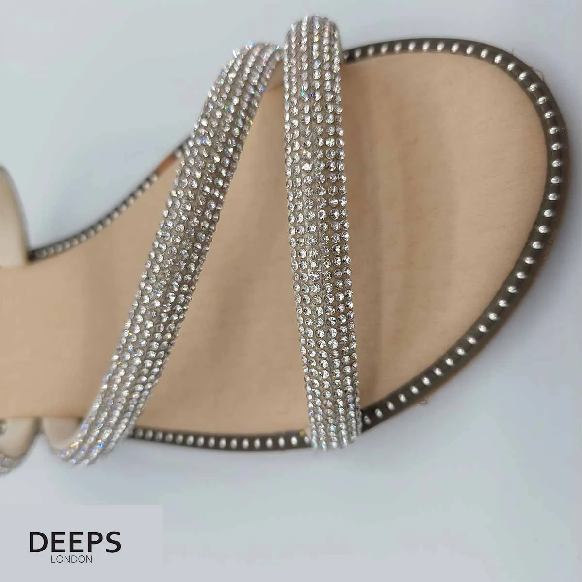 DESTA EMBELLISHED CROSS SPARKLY FLAT SLIDER SANDALS