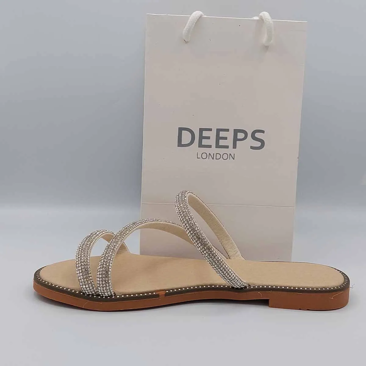 DESTA EMBELLISHED CROSS SPARKLY FLAT SLIDER SANDALS