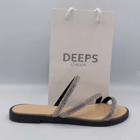 DESTA EMBELLISHED CROSS SPARKLY FLAT SLIDER SANDALS