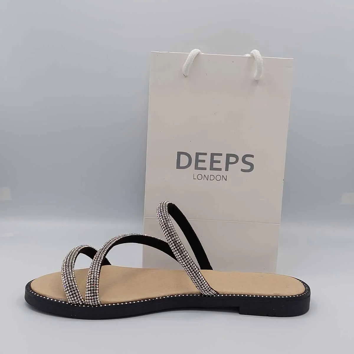 DESTA EMBELLISHED CROSS SPARKLY FLAT SLIDER SANDALS
