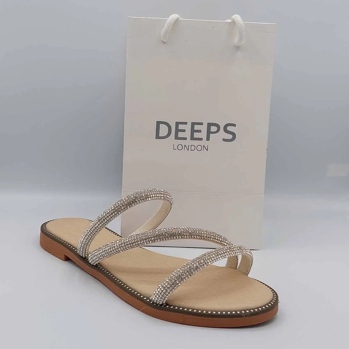 DESTA EMBELLISHED CROSS SPARKLY FLAT SLIDER SANDALS