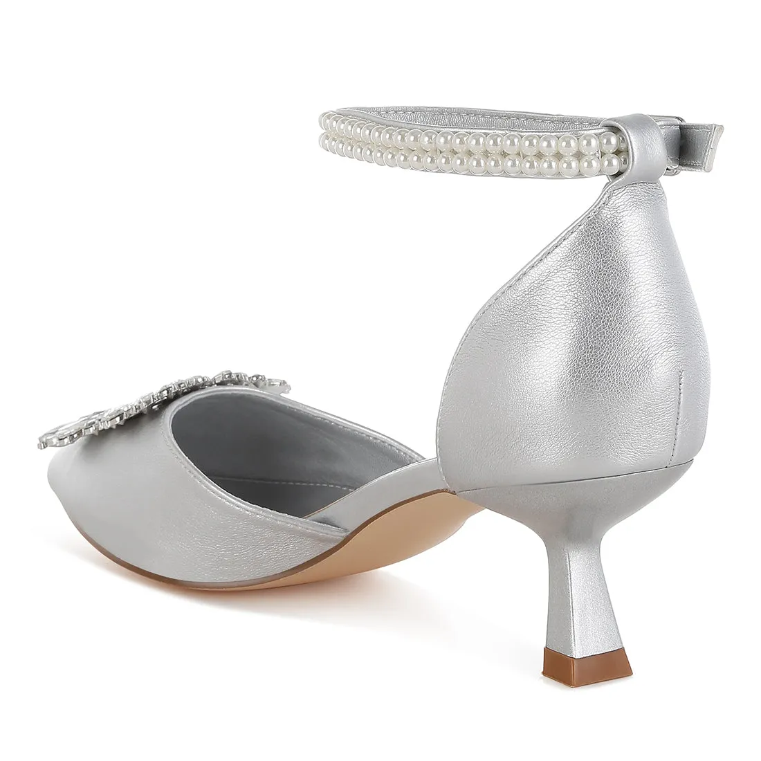 Diamante Brooch Kitten Heel Sandals