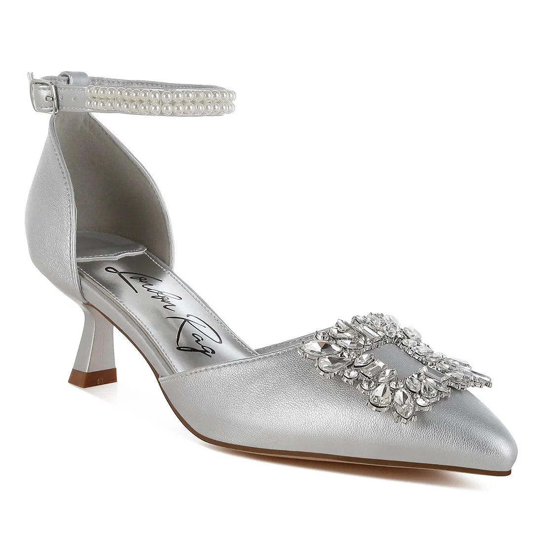 Diamante Brooch Kitten Heel Sandals