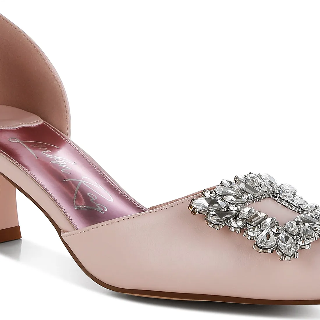 Diamante Brooch Kitten Heel Sandals