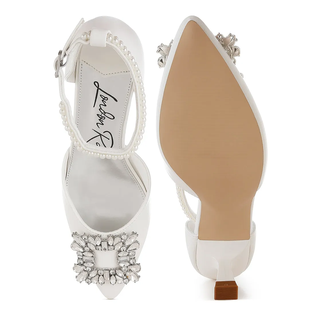 Diamante Brooch Kitten Heel Sandals
