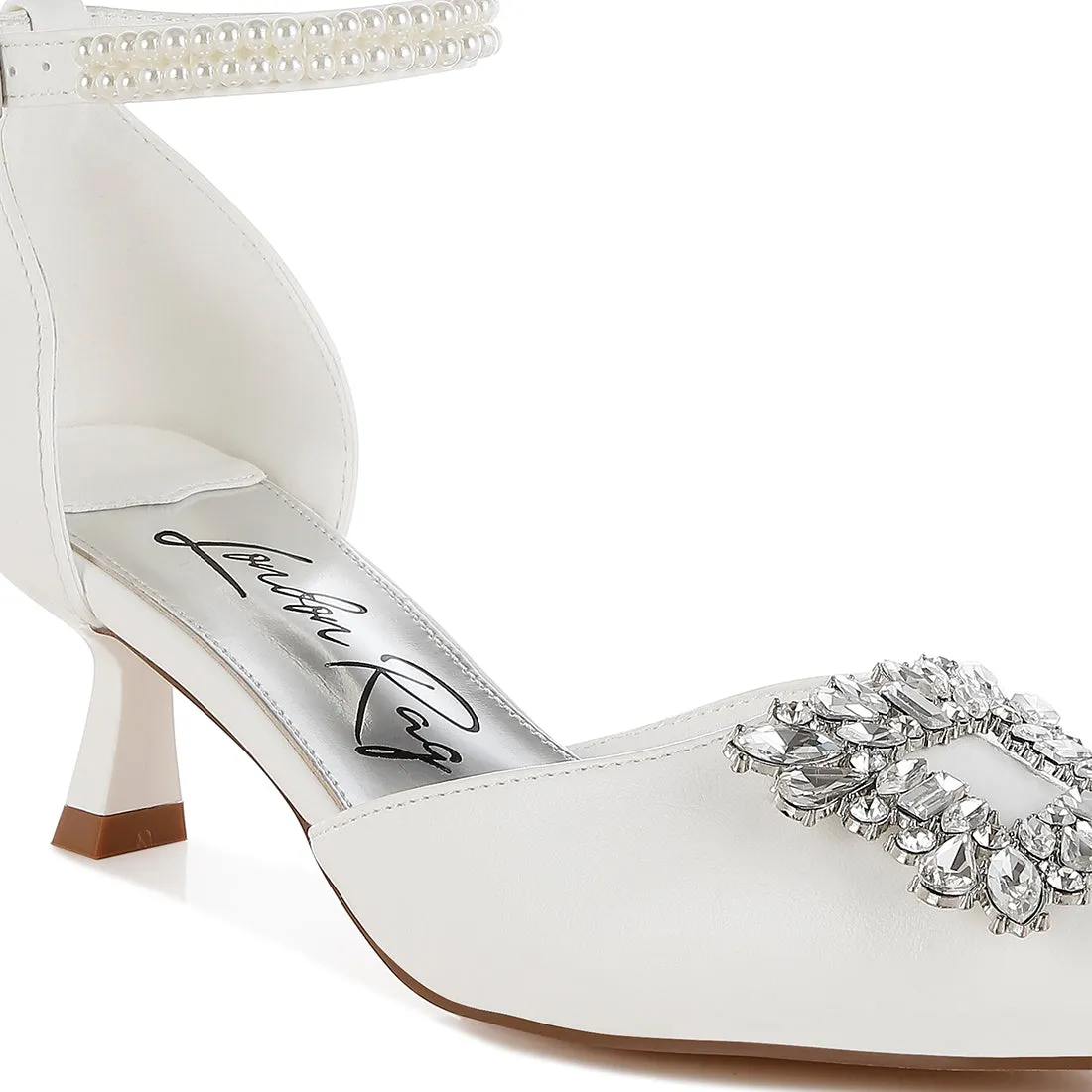 Diamante Brooch Kitten Heel Sandals