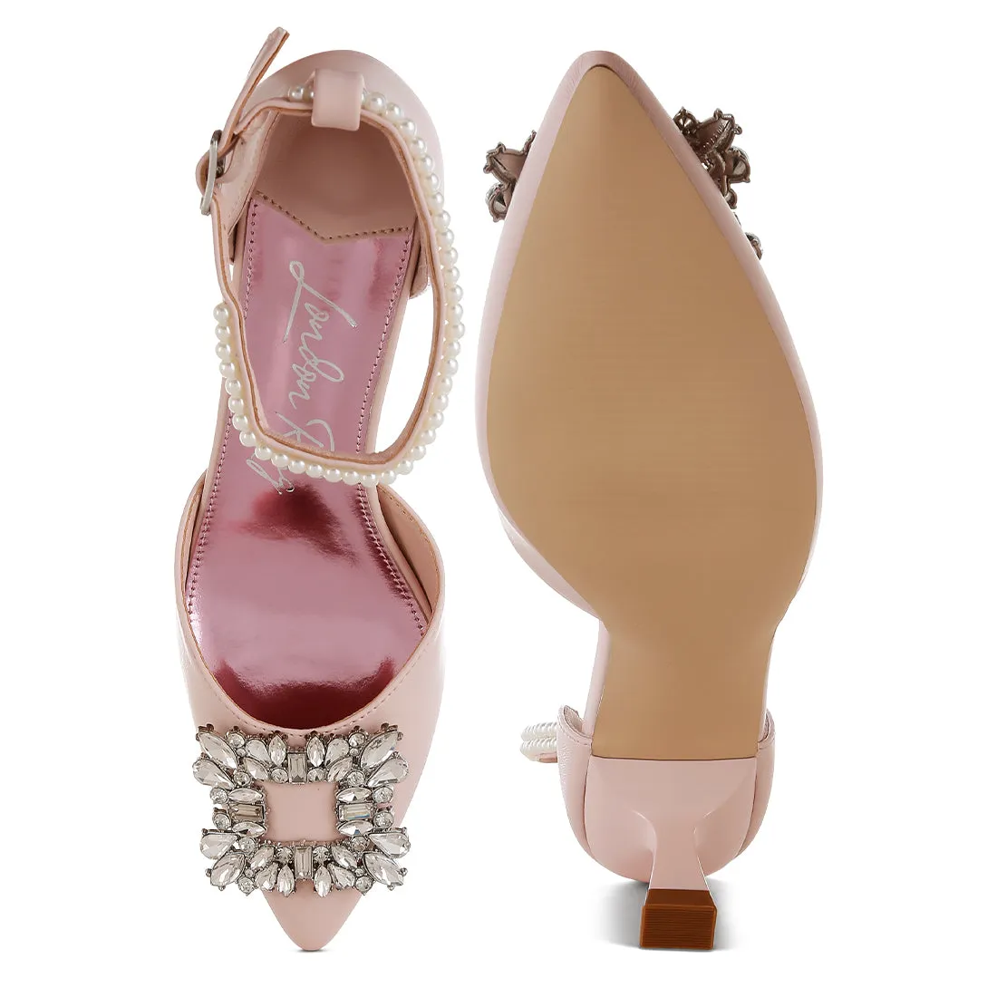 Diamante Brooch Kitten Heel Sandals