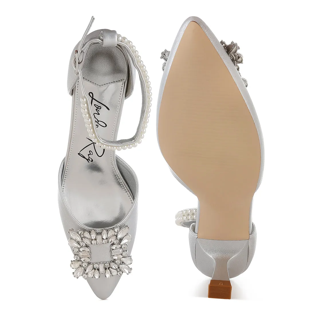 Diamante Brooch Kitten Heel Sandals