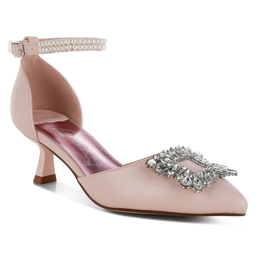 Diamante Brooch Kitten Heel Sandals