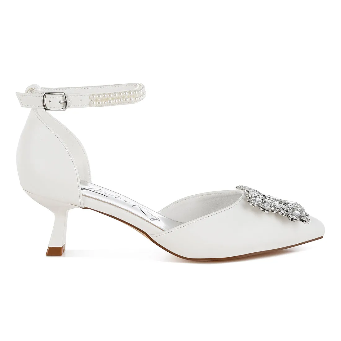 Diamante Brooch Kitten Heel Sandals